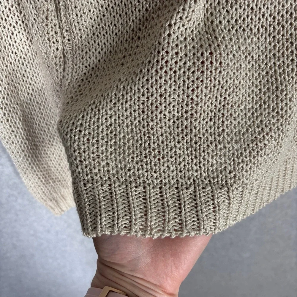 Michael Kors Metallic‎ Thread Open Back Sweater Small Sheer Knit Neutral Shimmer
